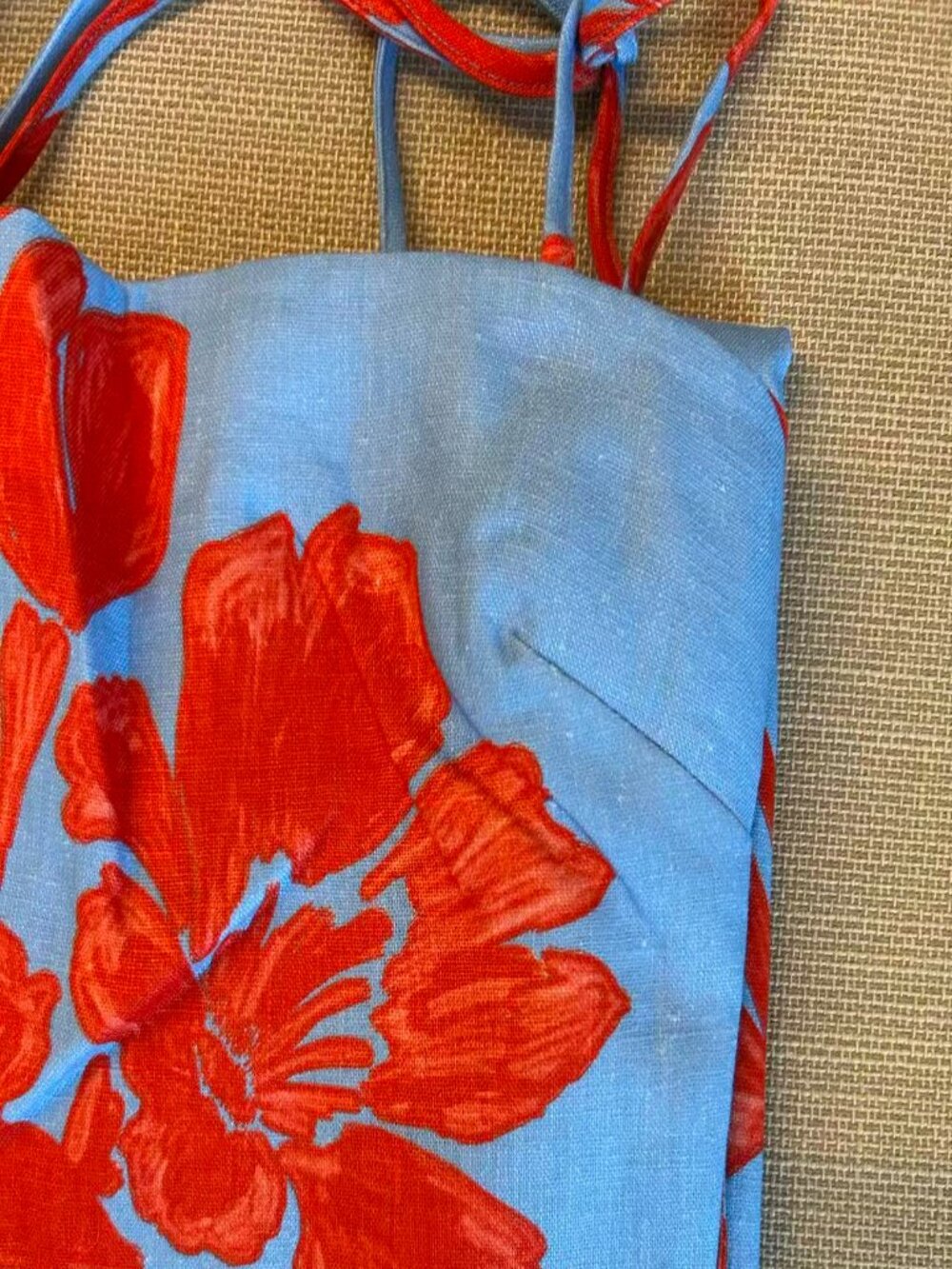 Cara Cara Sky Blue Midi Dress with Bold Red Floral Print - Picture 7 of 12